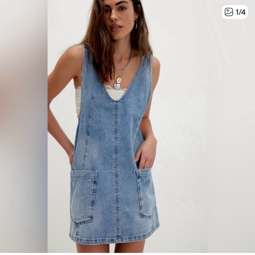 We The Free Women's Light Blue Denim Overall Dress